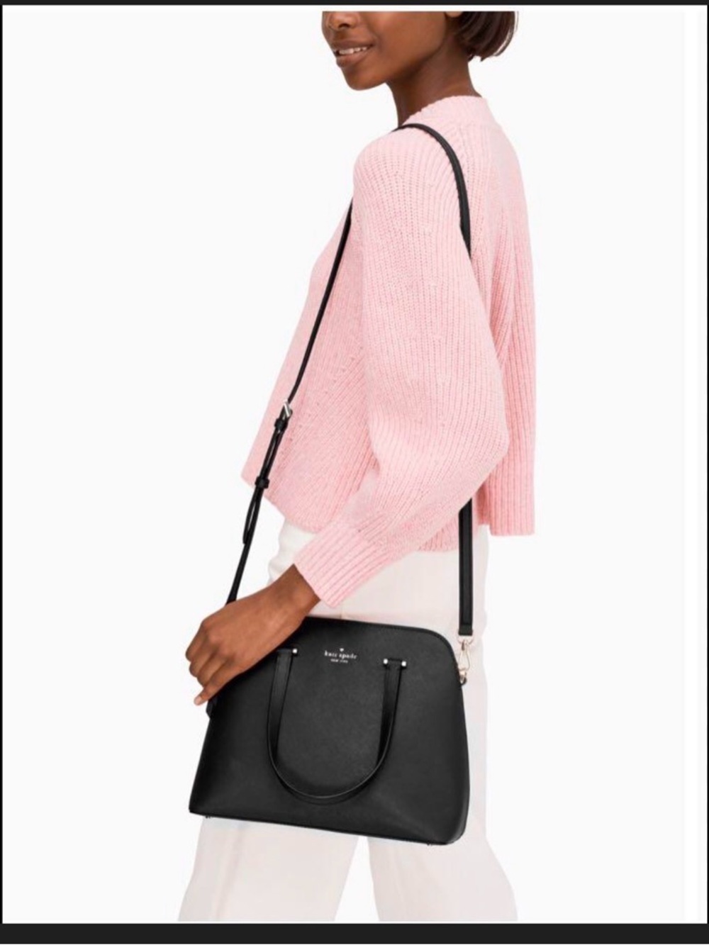 kate spade Black Leather Satchel with Adjustable Crossbody Strap